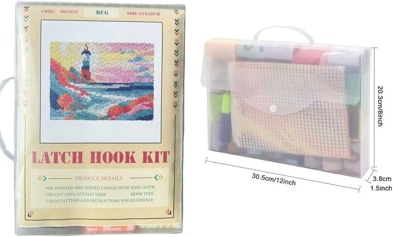 GLAECYY Latch Hook Kits Rug Crochet Yarn Kit Cushion Colour Pre-Printed Canvas Rug Needlework DIY Hook and Latch Kit (Seaside Lighthouse) - Image 5
